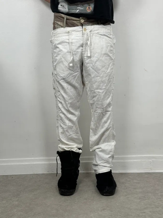2000s Marithé + François Girbaud Double Waisted Biege Plad and Light White Pants eoiKxiV 0