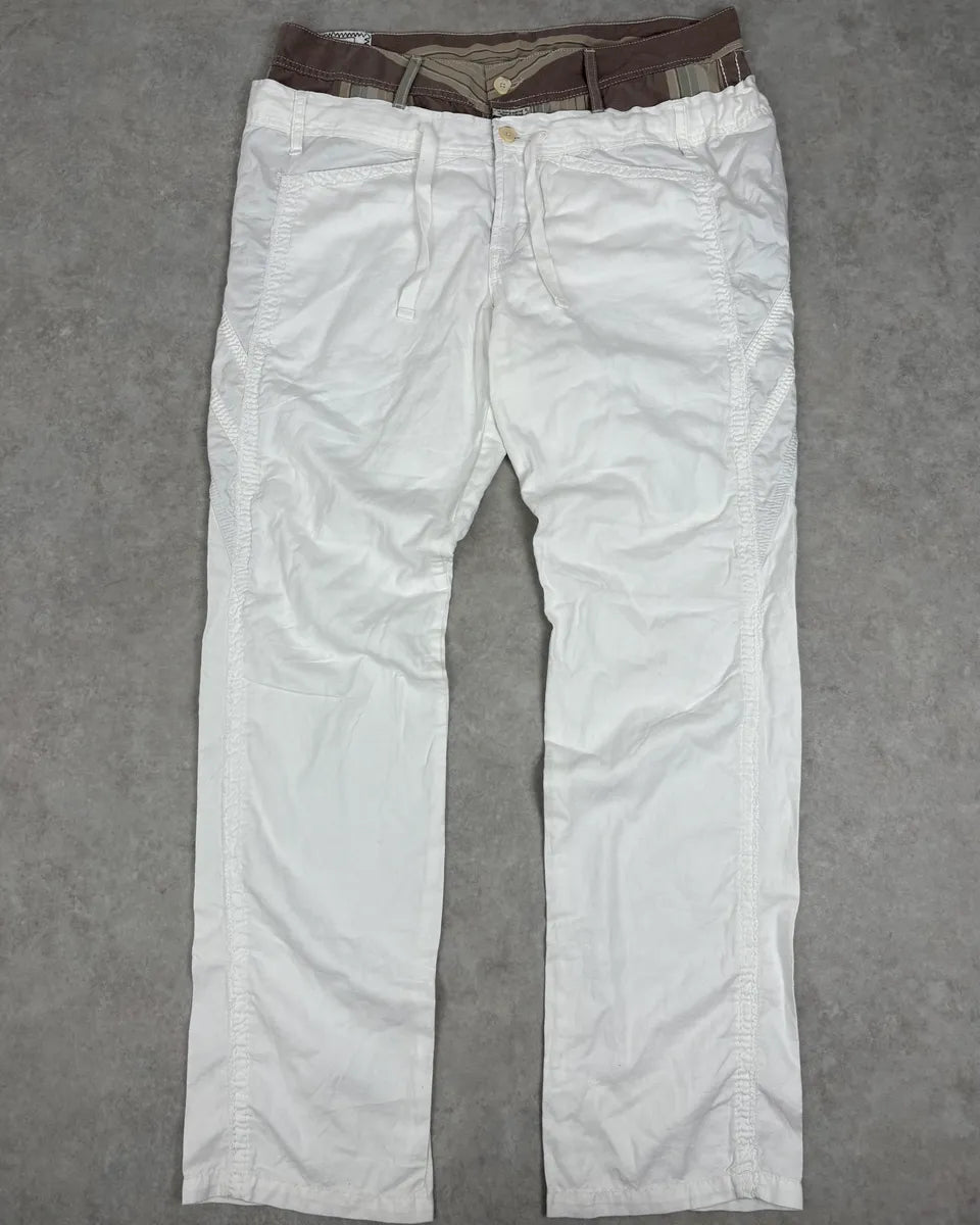 2000s Marithé + François Girbaud Double Waisted Biege Plad and Light White Pants eoiKxiV 3