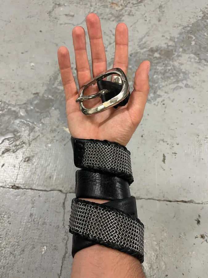 2000s Marithé + François Girbaud Metal Black Leather Belt UtdqKbK 0