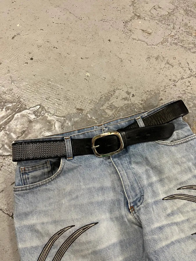 2000s Marithé + François Girbaud Metal Black Leather Belt UtdqKbK 1