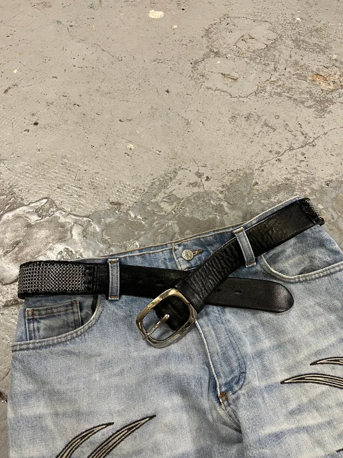 2000s Marithé + François Girbaud Metal Black Leather Belt UtdqKbK 2