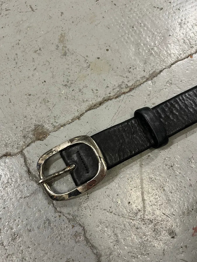 2000s Marithé + François Girbaud Metal Black Leather Belt UtdqKbK 5