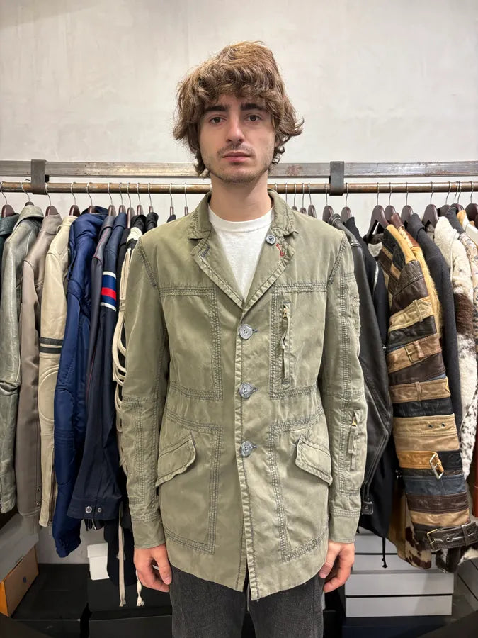 2000s Marithé + François Girbaud Military Green Distressed Blazer Jacket aLPGhJT 1