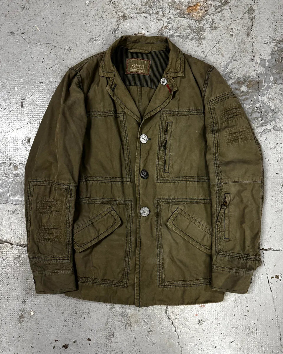 2000s Marithé + François Girbaud Military Green Distressed Blazer Jacket aLPGhJT 0
