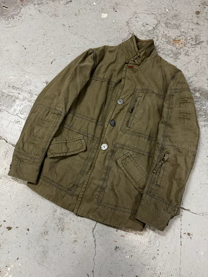 2000s Marithé + François Girbaud Military Green Distressed Blazer Jacket JQogpGs 2