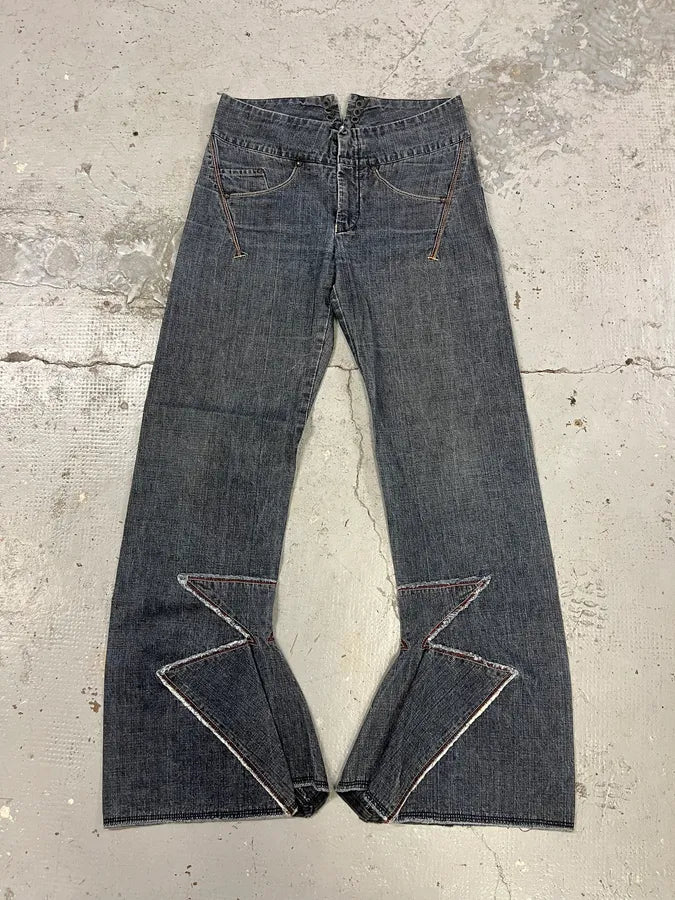 2000s Marithé + François Girbaud Navy Brut Denim Flared Contemporary Jeans dXGmdqQ 0