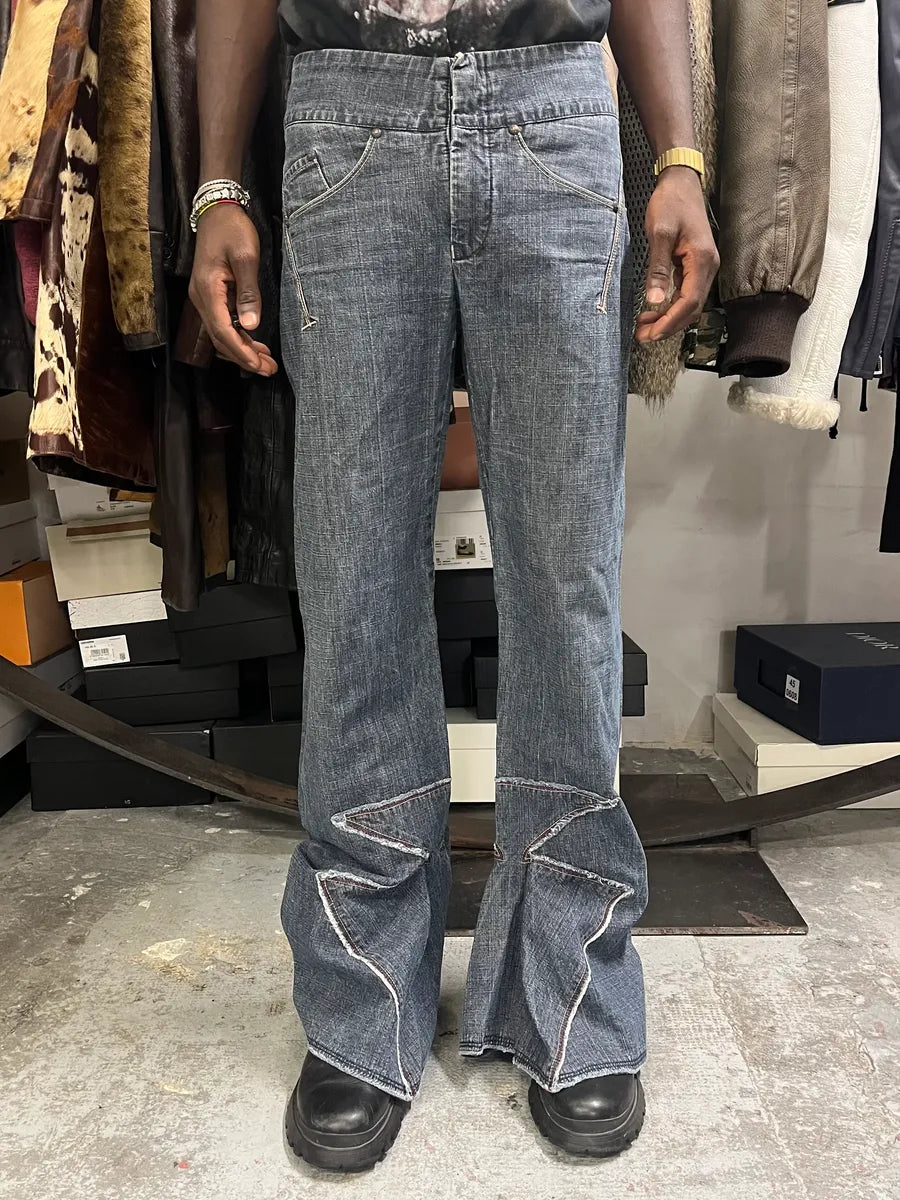 2000s Marithé + François Girbaud Navy Brut Denim Flared Contemporary Jeans dXGmdqQ 1