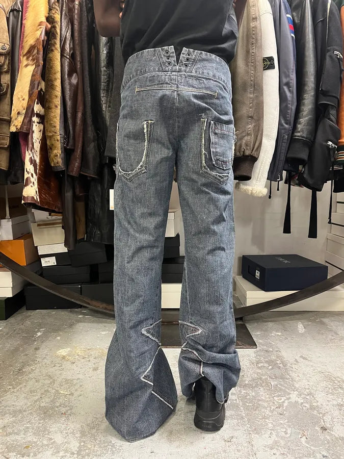 2000s Marithé + François Girbaud Navy Brut Denim Flared Contemporary Jeans dXGmdqQ 3