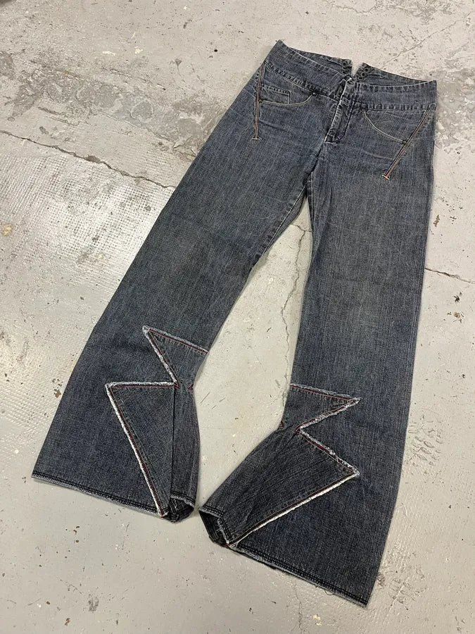 2000s Marithé + François Girbaud Navy Brut Denim Flared Contemporary Jeans dXGmdqQ 4