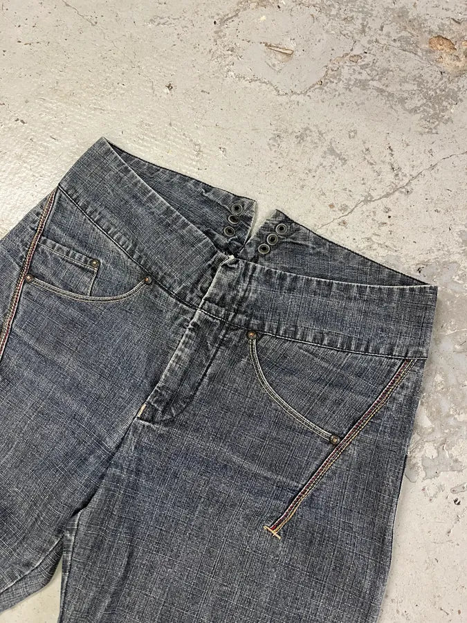 2000s Marithé + François Girbaud Navy Brut Denim Flared Contemporary Jeans dXGmdqQ 6