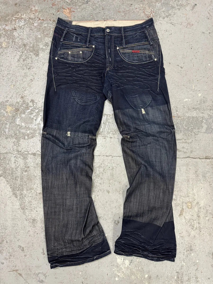 2000s Marithé + François Girbaud Navy Brut Denim Jeans rmRcdDx 3