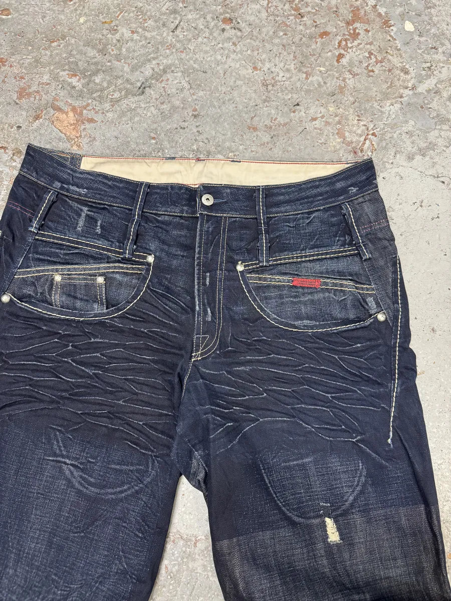2000s Marithé + François Girbaud Navy Brut Denim Jeans rmRcdDx 8