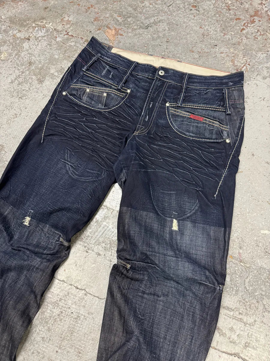 2000s Marithé + François Girbaud Navy Brut Denim Jeans rmRcdDx 9