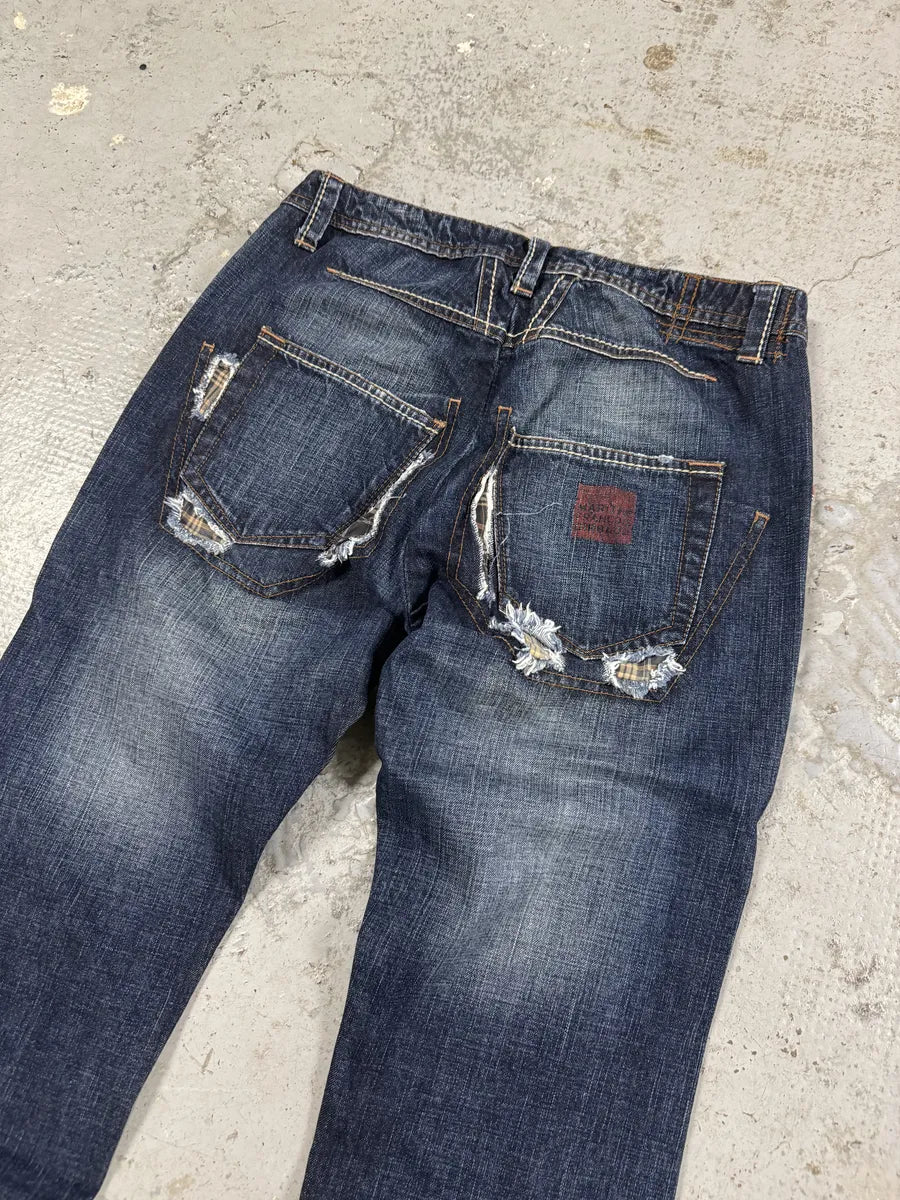 2000s Marithé + François Girbaud Navy Brut Distressed Denim Jeans HZrnQuL 1