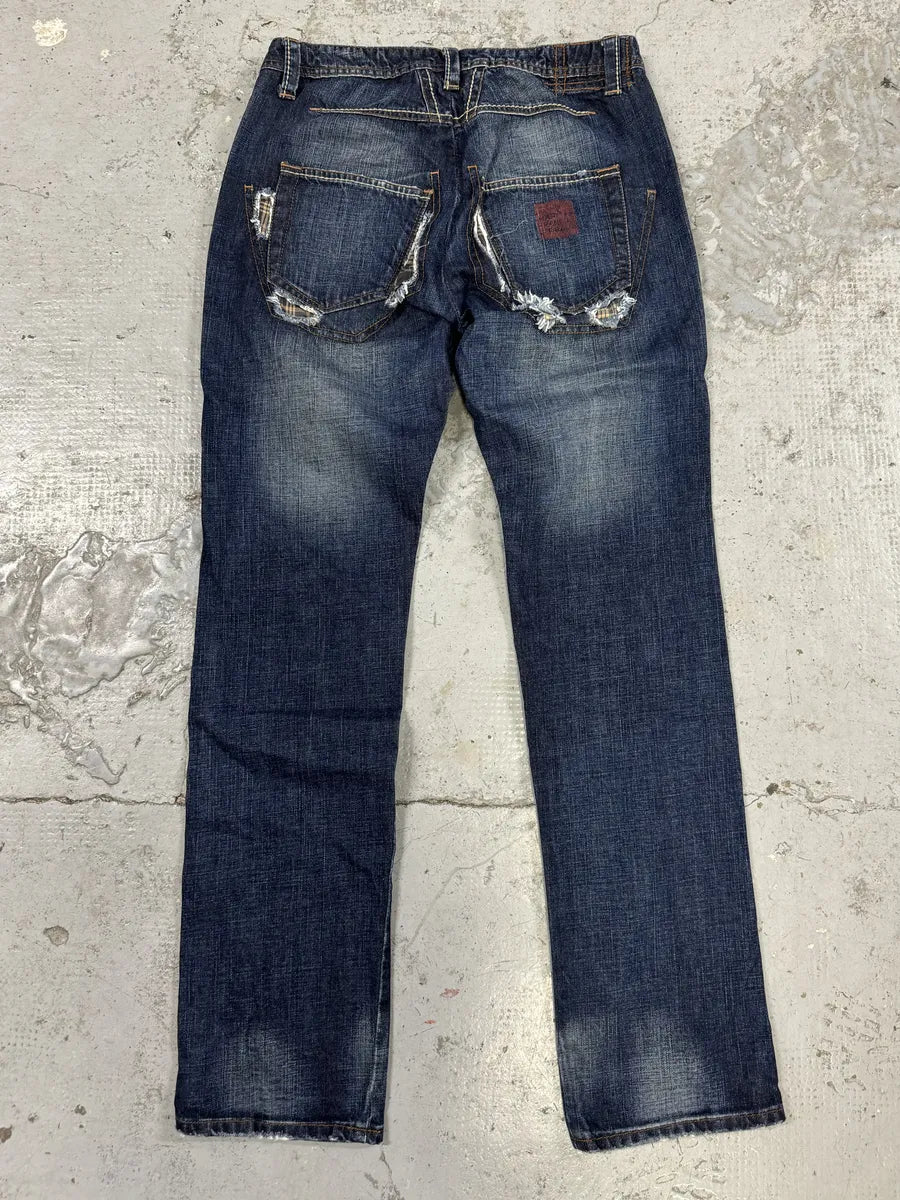 2000s Marithé + François Girbaud Navy Brut Distressed Denim Jeans HZrnQuL 3