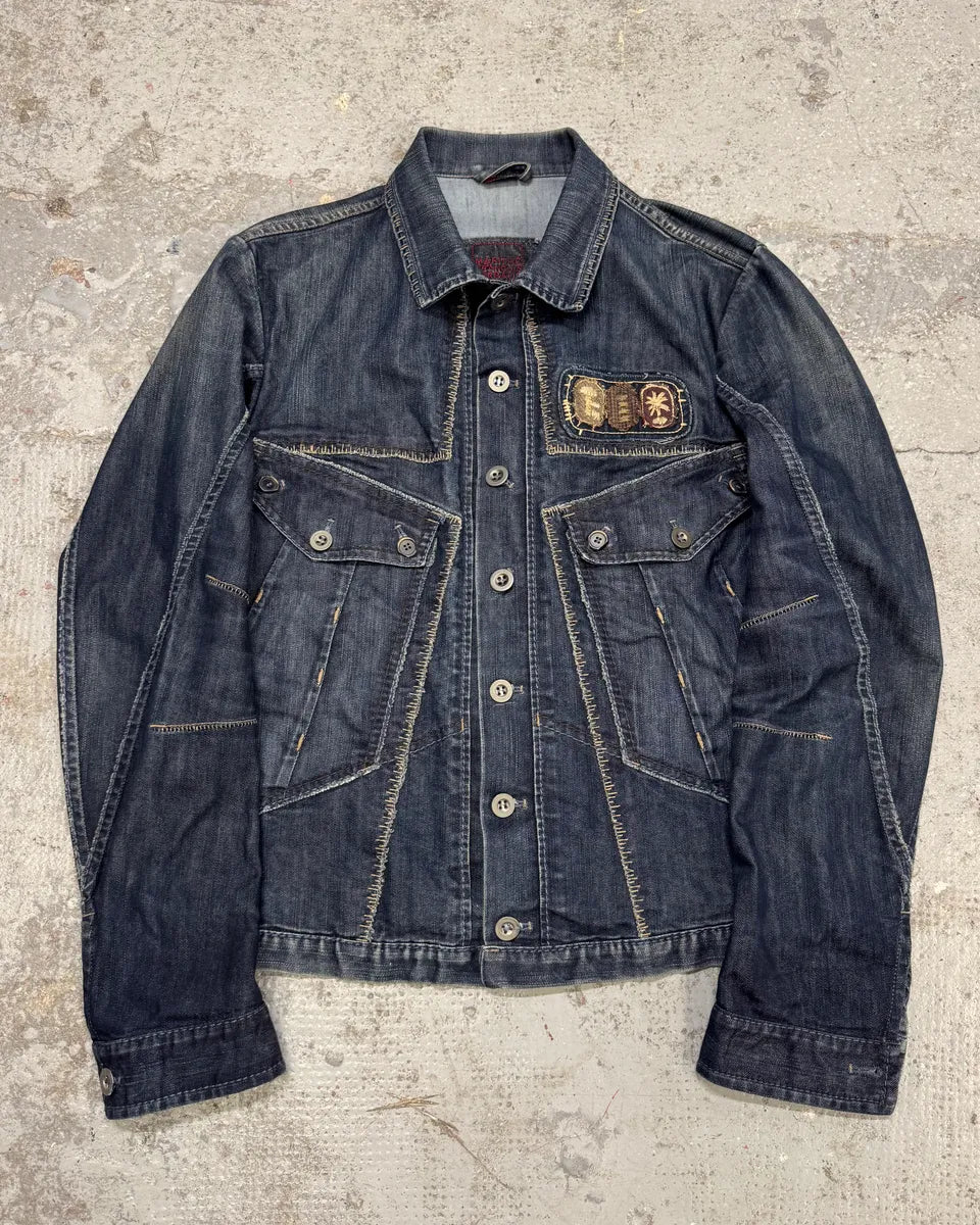 2000s Marithé + François Girbaud Navy Brut Patchwork Denim Jacket hTCAkOi 0