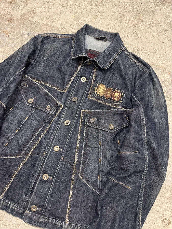2000s Marithé + François Girbaud Navy Brut Patchwork Denim Jacket hTCAkOi 3