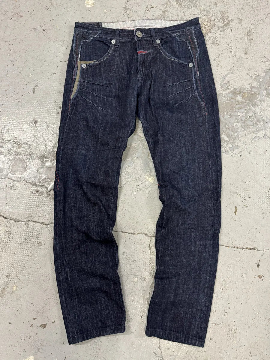 2000s Marithé + François Girbaud Navy Brut Star Signature Denim Jeans eUmEESR 1