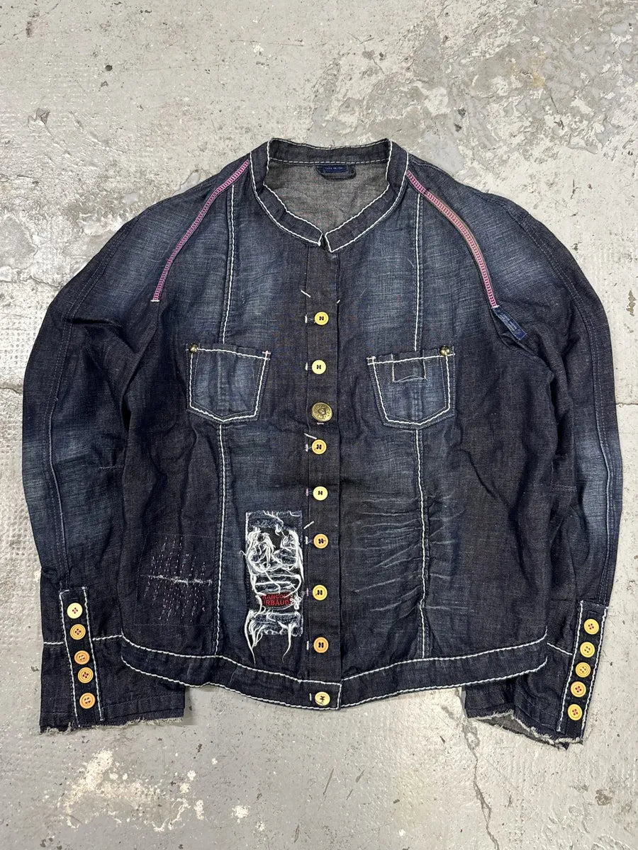 2000s Marithé + François Girbaud Navy Denim Distressed Jacket (M/L) qbwOKQX 0