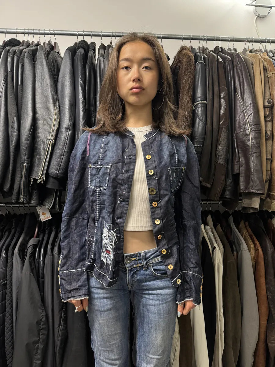 2000s Marithé + François Girbaud Navy Denim Distressed Jacket (M/L) qbwOKQX 2
