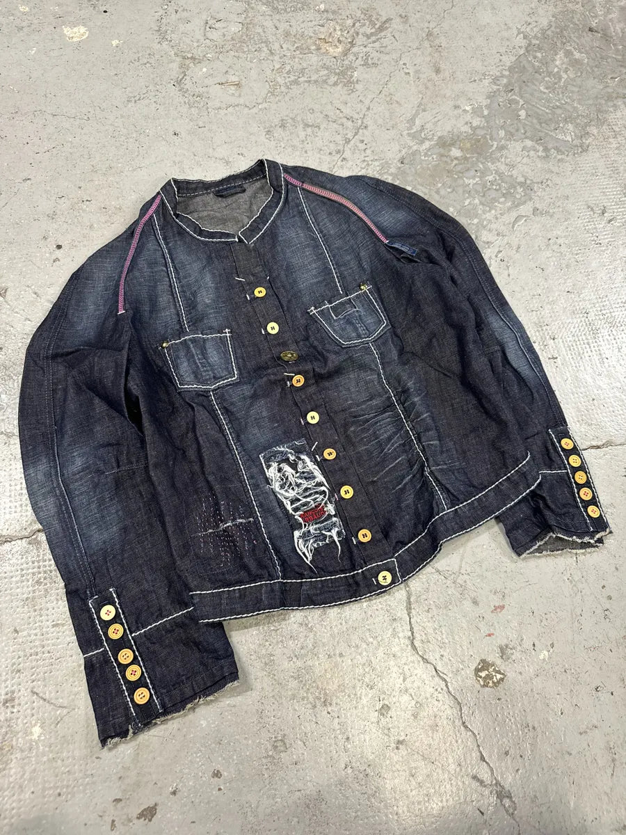 2000s Marithé + François Girbaud Navy Denim Distressed Jacket (M/L) qbwOKQX 6