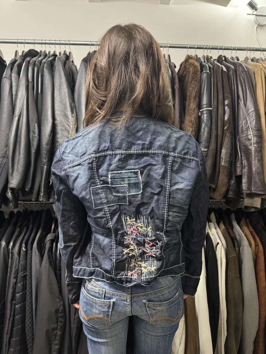 2000s Marithé + François Girbaud Navy Denim Distressed Jacket qbwOKQX 3