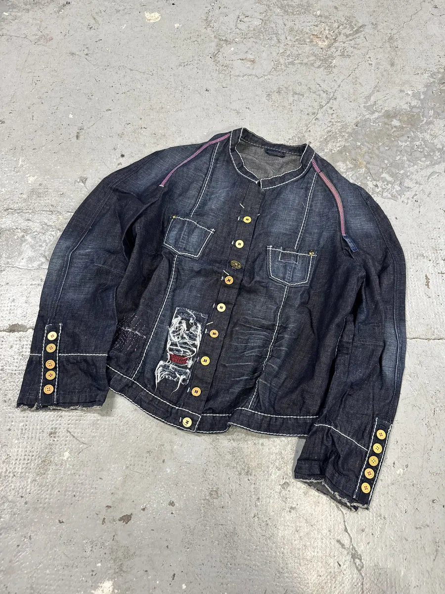 2000s Marithé + François Girbaud Navy Denim Distressed Jacket qbwOKQX 8