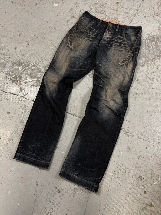 2000s Marithé + François Girbaud Navy Faded Rebel Denim Jeans LSlIxwc 4