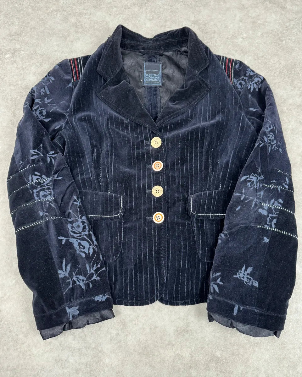 2000s Marithé + François Girbaud Navy Flowers Velvet Buttoned Jacket SPFjzoi 0
