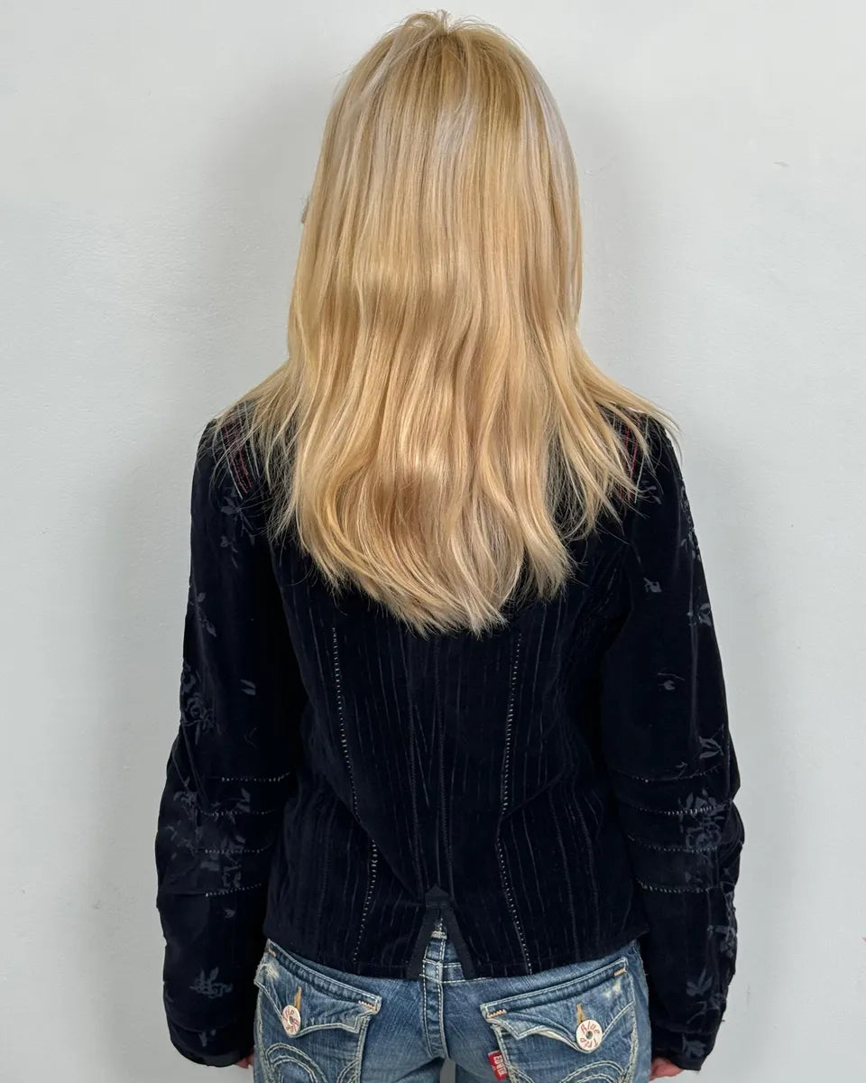 2000s Marithé + François Girbaud Navy Flowers Velvet Buttoned Jacket SPFjzoi 2