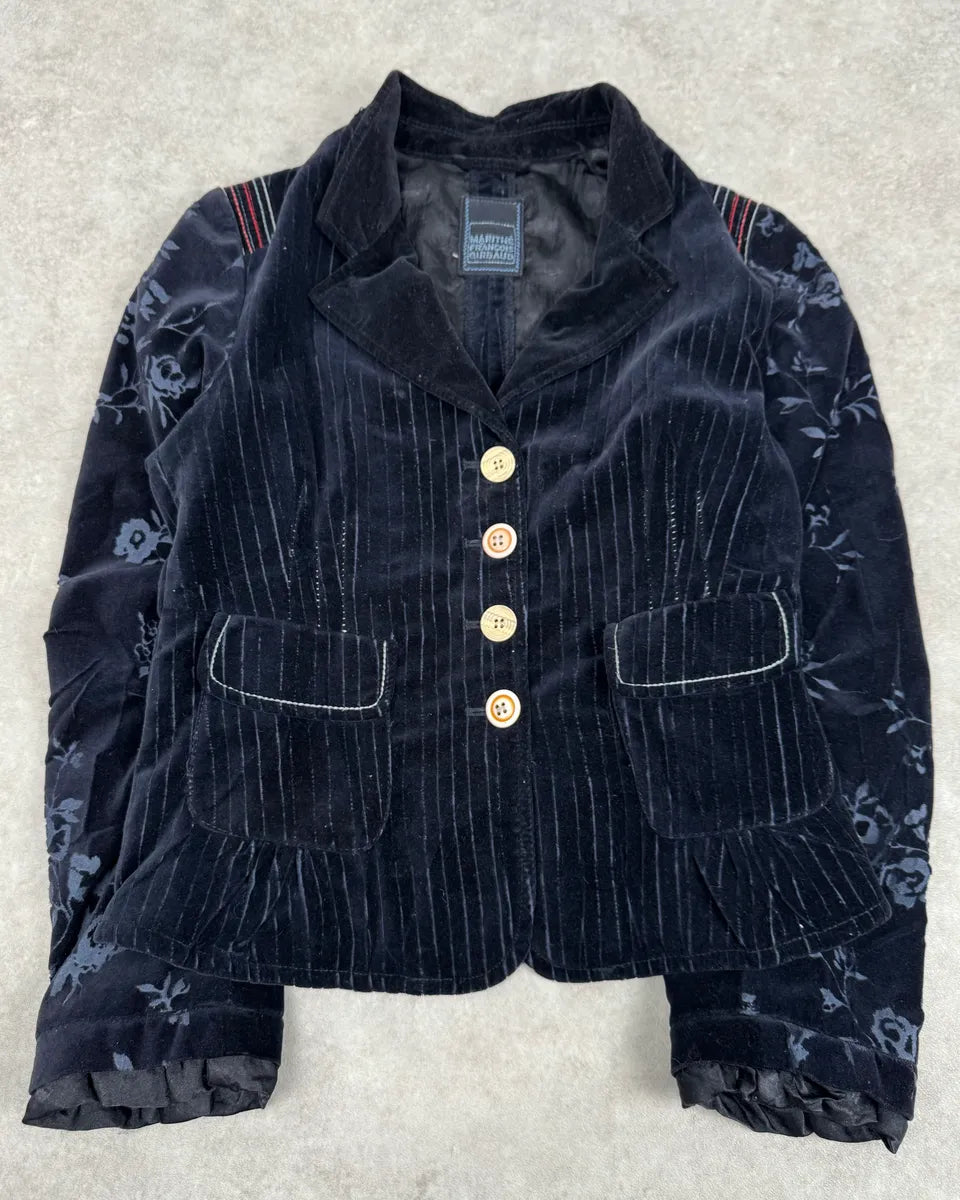 2000s Marithé + François Girbaud Navy Flowers Velvet Buttoned Jacket SPFjzoi 3