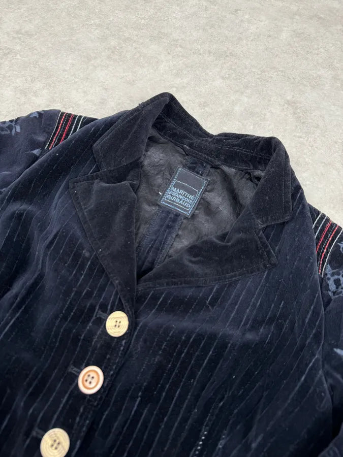 2000s Marithé + François Girbaud Navy Flowers Velvet Buttoned Jacket SPFjzoi 4