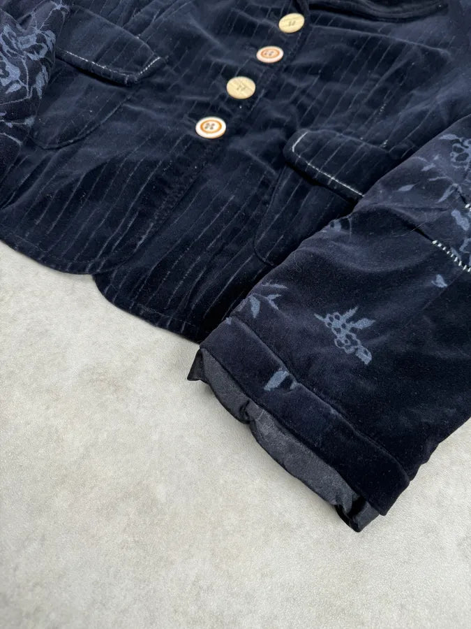 2000s Marithé + François Girbaud Navy Flowers Velvet Buttoned Jacket SPFjzoi 5