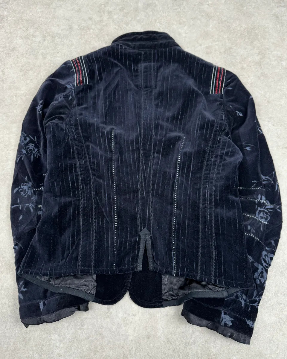 2000s Marithé + François Girbaud Navy Flowers Velvet Buttoned Jacket SPFjzoi 6
