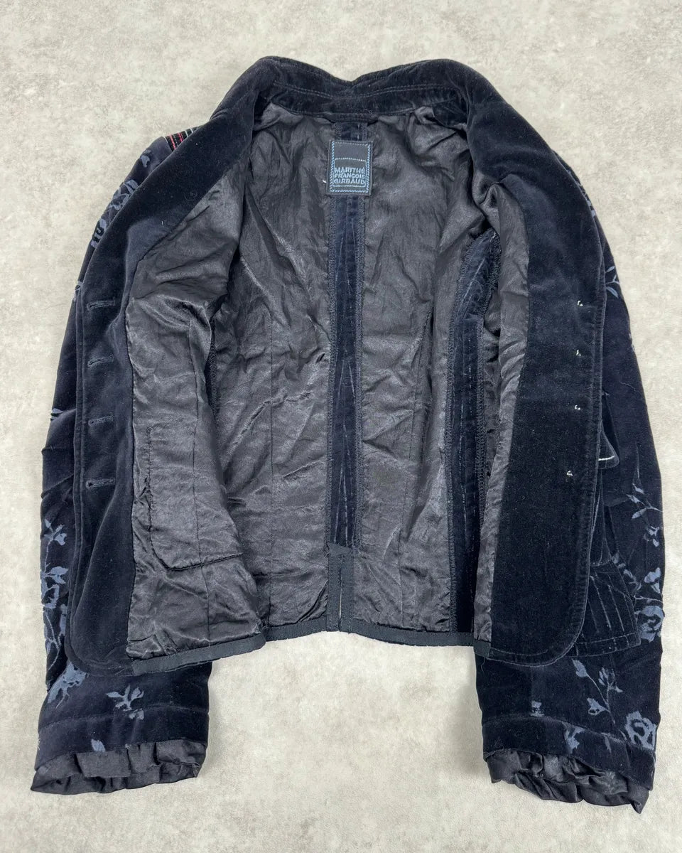 2000s Marithé + François Girbaud Navy Flowers Velvet Buttoned Jacket SPFjzoi 7