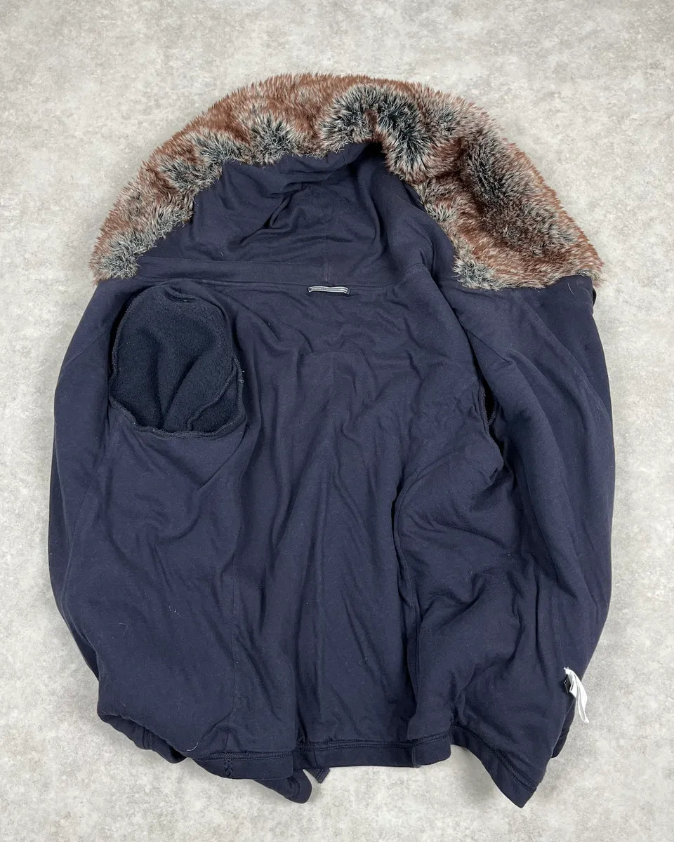 2000s Marithé + François Girbaud Navy Fur Hooded Cardigan Jacket PEdSVtq 6