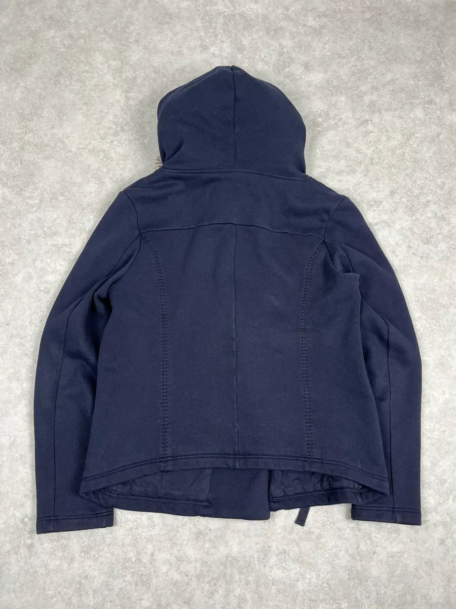 2000s Marithé + François Girbaud Navy Fur Hooded Cardigan Jacket PEdSVtq 5