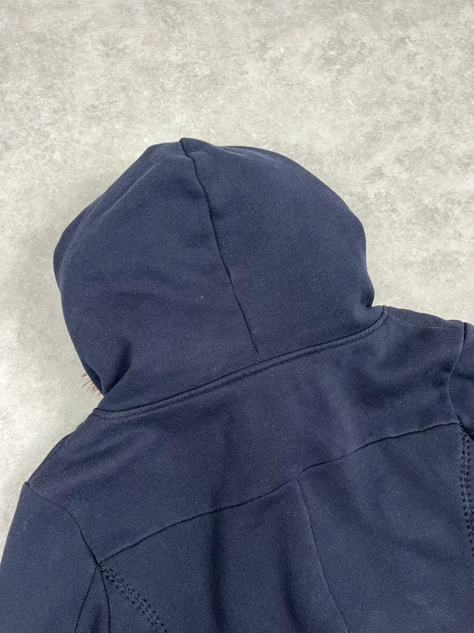 2000s Marithé + François Girbaud Navy Fur Hooded Cardigan Jacket PEdSVtq 7