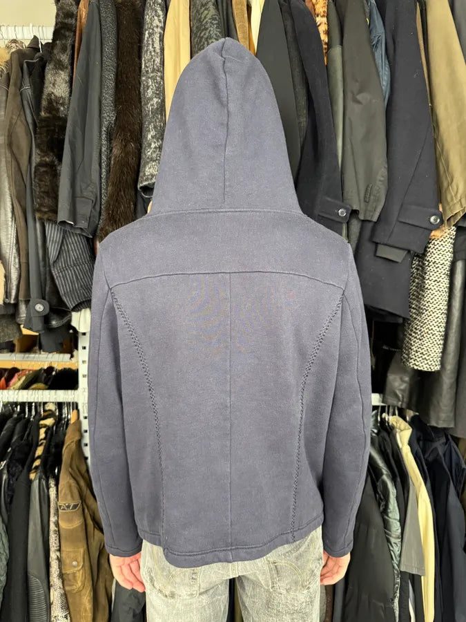 2000s Marithé + François Girbaud Navy Fur Hooded Cardigan Jacket PEdSVtq 2