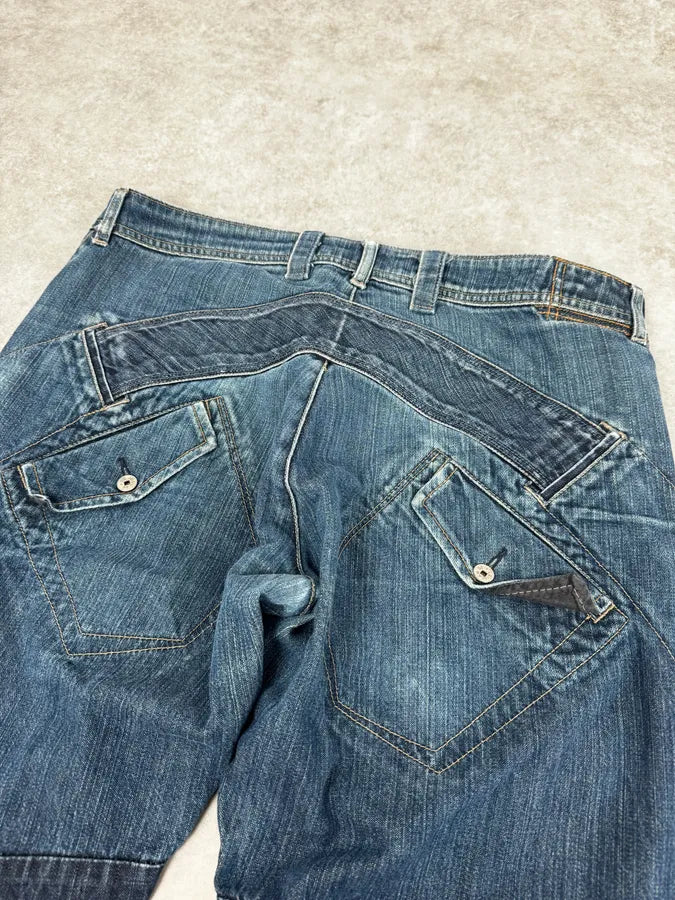 FW2006 Marithé + François Girbaud Navy Patch Blue Cozy Large Denim Jeans bLYIasZ 6