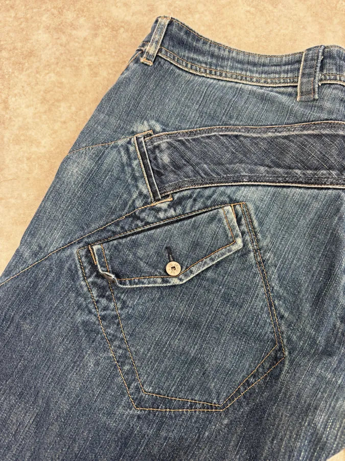 FW2006 Marithé + François Girbaud Navy Patch Blue Cozy Large Denim Jeans bLYIasZ 8