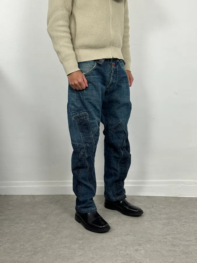 FW2006 Marithé + François Girbaud Navy Patch Blue Cozy Large Denim Jeans bLYIasZ 2