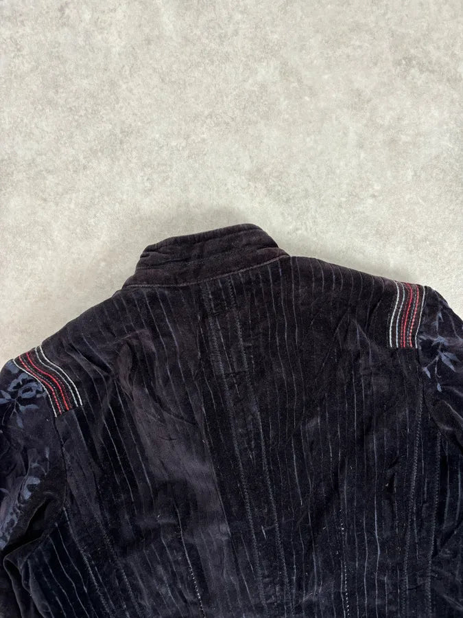 2000s Marithé + François Girbaud Navy Velvet Floral Blazer Jacket EBTyhAm 5