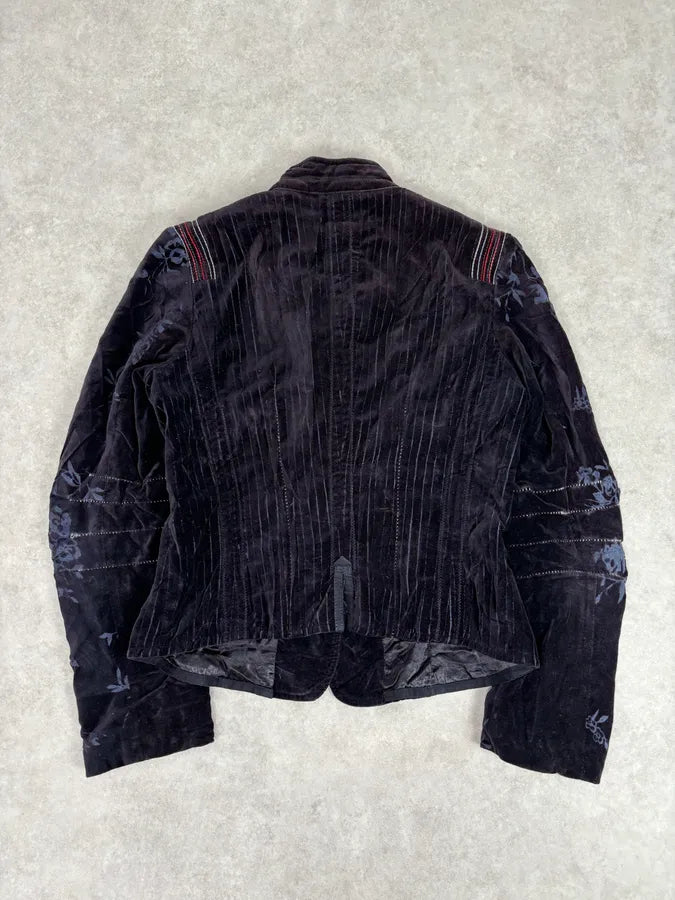 2000s Marithé + François Girbaud Navy Velvet Floral Blazer Jacket EBTyhAm 4