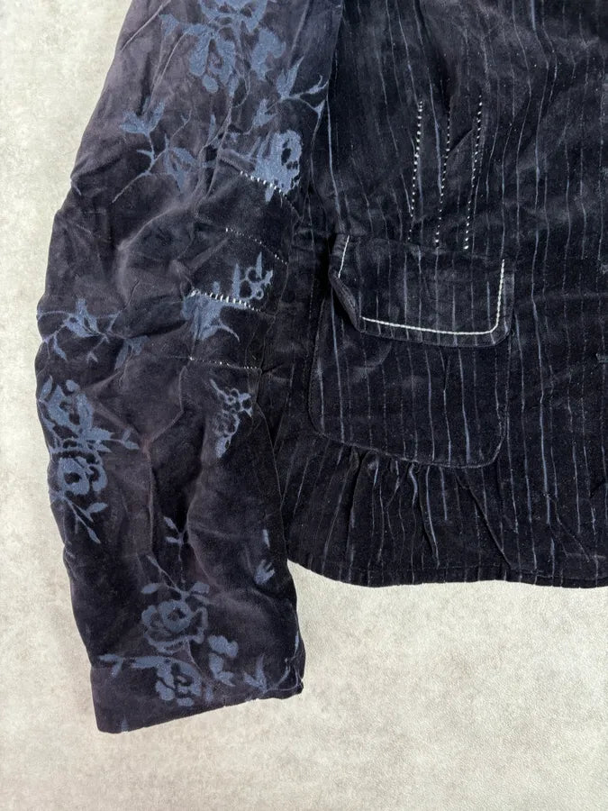 2000s Marithé + François Girbaud Navy Velvet Floral Blazer Jacket EBTyhAm 9