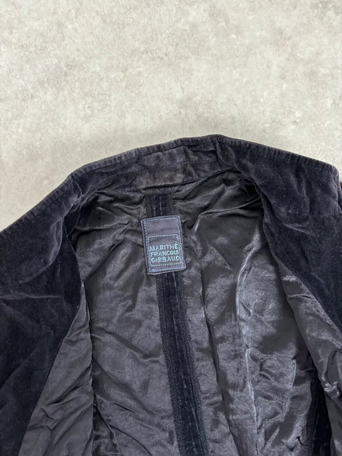 2000s Marithé + François Girbaud Navy Velvet Floral Blazer Jacket EBTyhAm 8