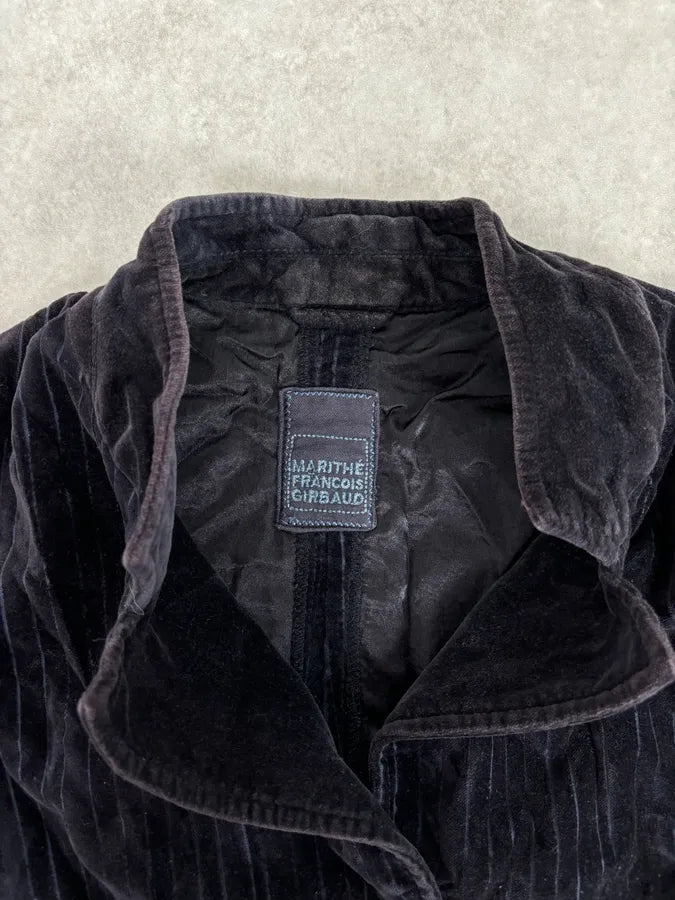 2000s Marithé + François Girbaud Navy Velvet Floral Blazer Jacket EBTyhAm 7