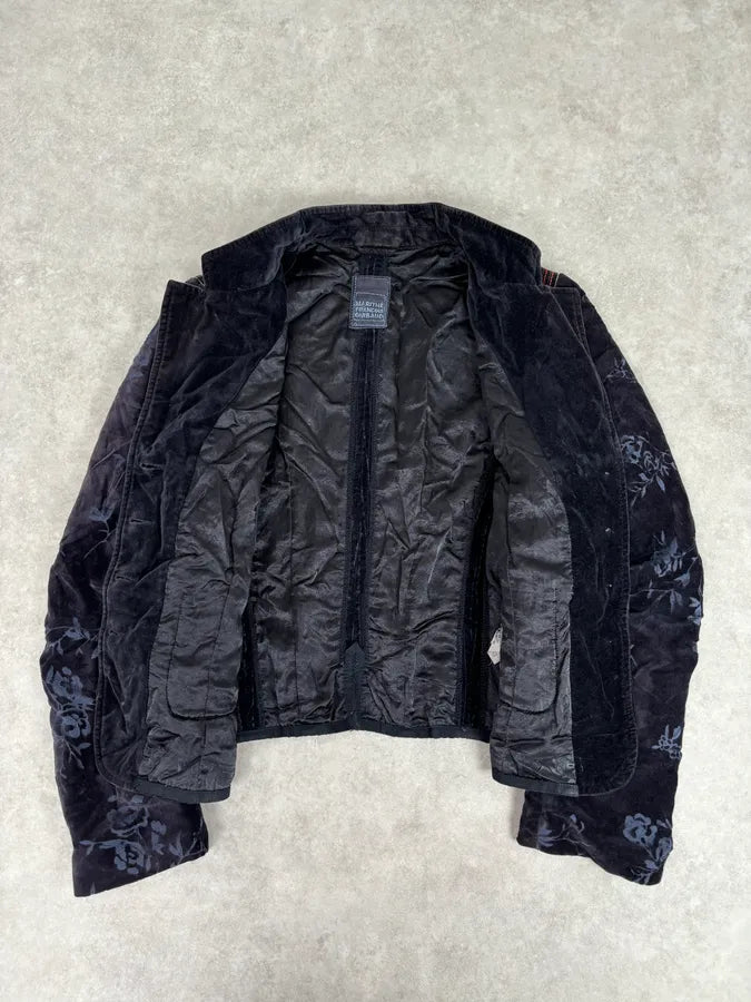 2000s Marithé + François Girbaud Navy Velvet Floral Blazer Jacket EBTyhAm 6