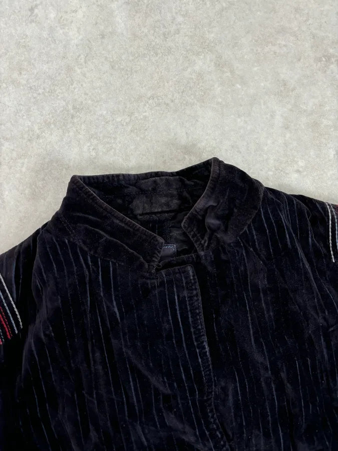 2000s Marithé + François Girbaud Navy Velvet Floral Blazer Jacket EBTyhAm 3