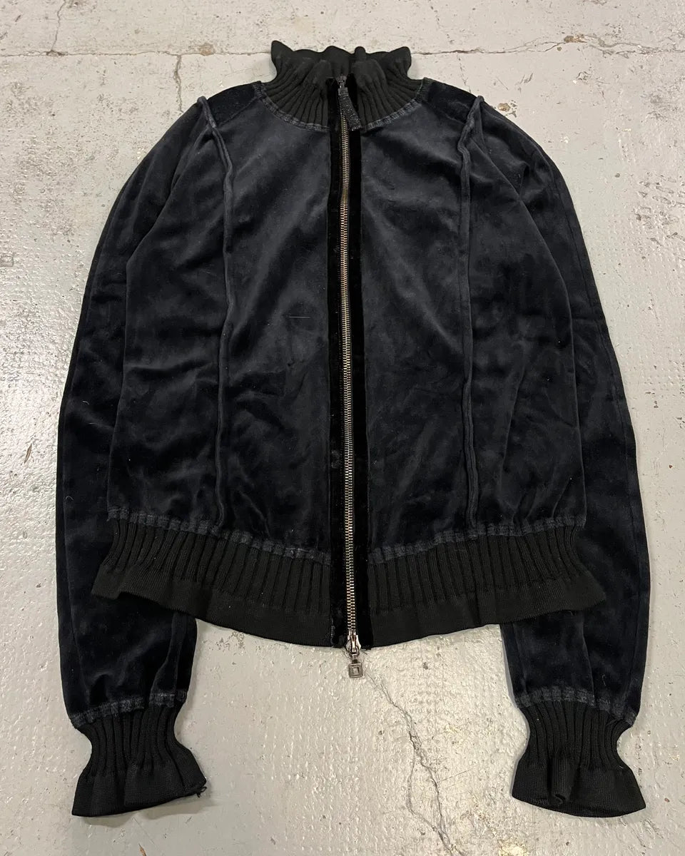 2000s Marithé + François Girbaud Navy Velvet Zip Up Sweater MPutWte 0